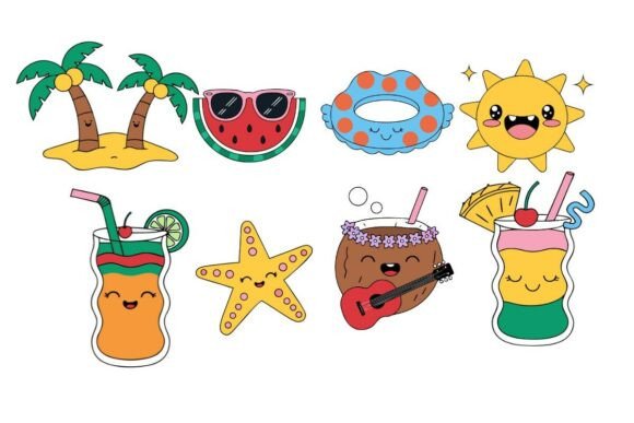 Download Summer Vacation Kawaii Sticker Pack SVG - Vacation Collection