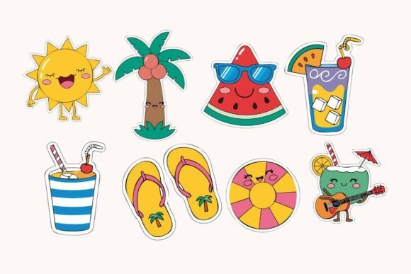 Download Summer Vacation Kawaii Sticker Pack SVG - Vacation Collection