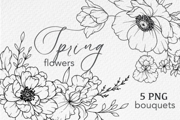 Download FLOWERS LINE DRAWING, FLORAL LINE ART - Premium Resources