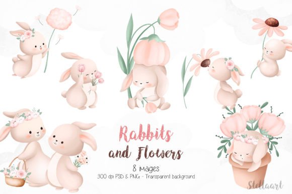 Download Rabbits and Flowers Watercolor Clipart - Flowers Collection