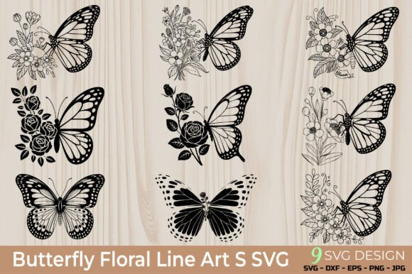 Download Butterfly and Flowers Line Art Bundle - Flowers Collection