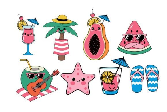 Download Summer Vacation Kawaii Sticker Pack SVG - Vacation Collection