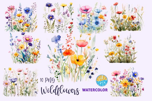 Download Wall Art Set Watercolor Wildflowers PNG - Flowers Collection