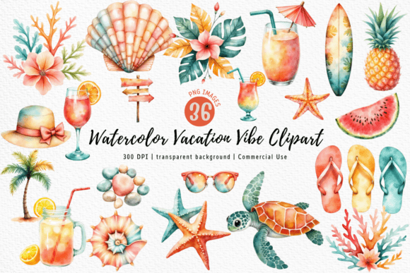 Download Watercolor Vacation Vibe Clipart PNG - Vacation Collection