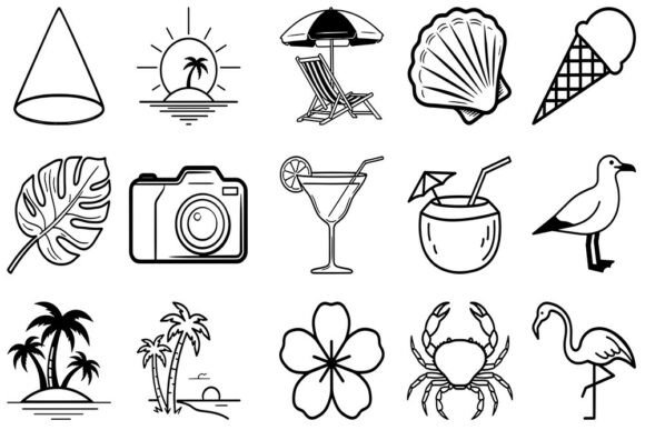 Download Summer Beach Vacation SVG Icons Set - Vacation Collection