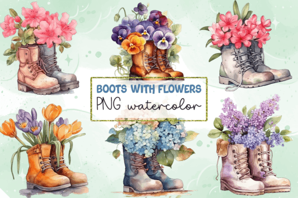 Download Boots with Flowers PNG Watercolor - Premium Resources